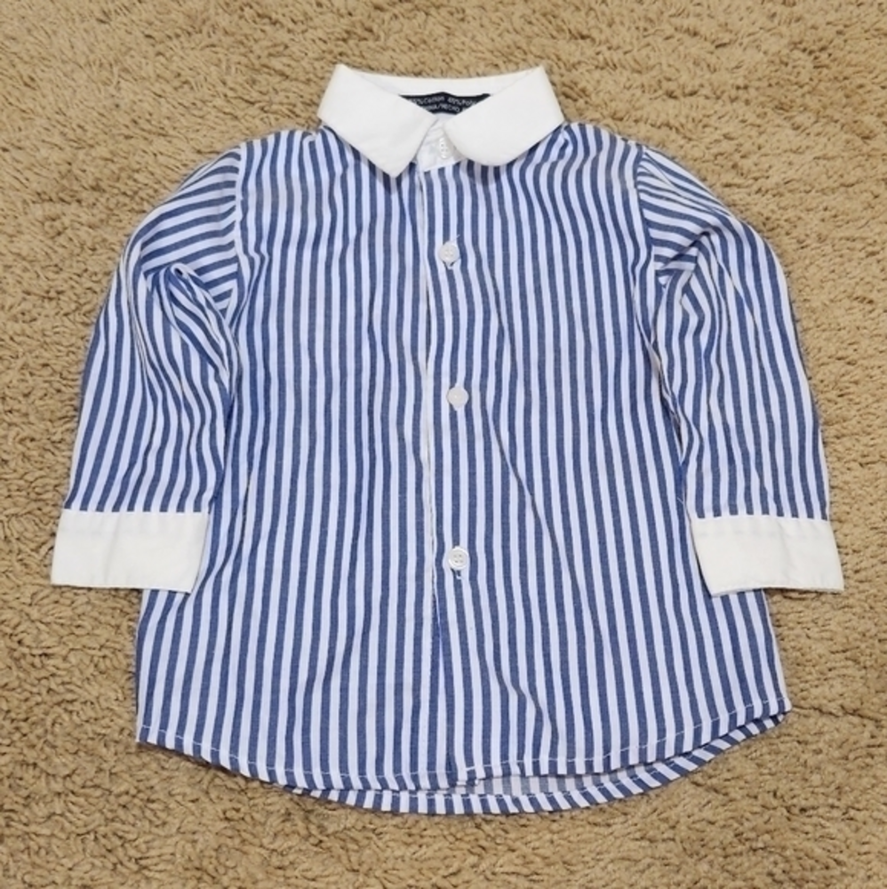 Andrew‎ Fezza Button Down Shirt 12M Stripe Tuxedo Boss Baby